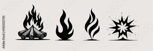 A striking collection of bonfire flame silhouettes, perfect for bold graphic designs. Each flame bursts with wild, jagged energy, ideal for dramatic artwork and branding.