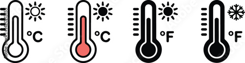 Thermometer Icons Set Celsius Fahrenheit Hot Cold Weather