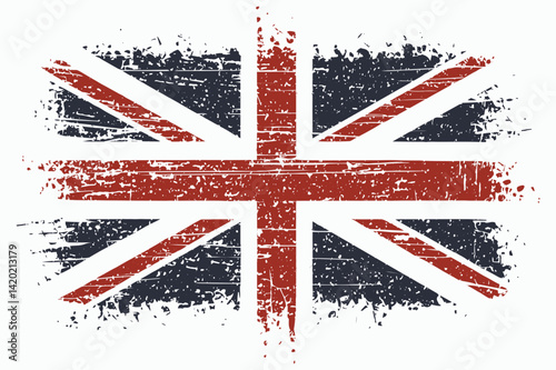 Vintage Grunge Union Jack Flag with Faded Colors. Distressed United Kingdom Flag in Retro Style