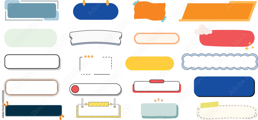 Colorful Text Box Vector Set – Cute Label Frames, Decorative Speech Bubbles & UI Elements