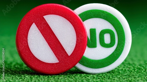 Red Prohibition Symbol Next to Green Acceptance Symbol on a Sparkling Background Representing Choices and Decisions photo