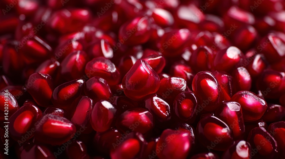 Vibrant Close-Up of Shiny Red Pomegranate Seeds Showcasing Their Natural Juiciness and Texture Vibrant Close-Up of Shiny Red Pomegranate Seeds Showcasing Their Natural Juiciness and Texture