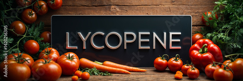 lycopene sign, fresh tomatoes and carrots