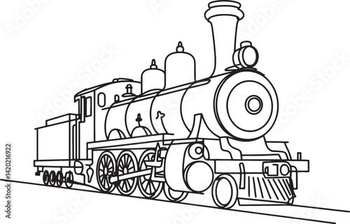 Vintage train Out line vector illustration isolated On Transparent Background