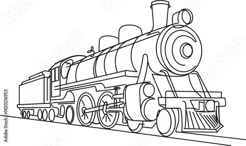 Vintage train Out line vector illustration isolated On Transparent Background
