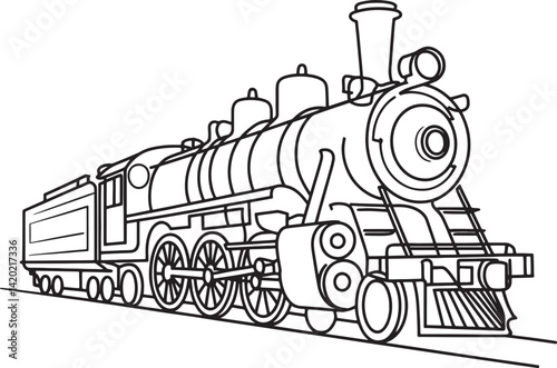 Vintage train Out line vector illustration isolated On Transparent Background