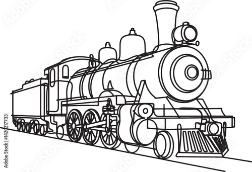 Vintage train Out line vector illustration isolated On Transparent Background