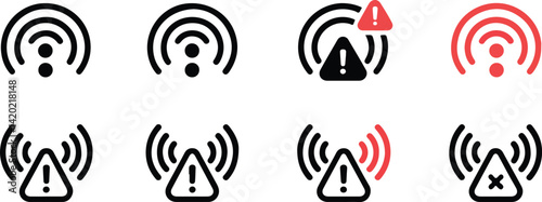 Wifi Connection Error Icons Set Warning and Alert Symbols