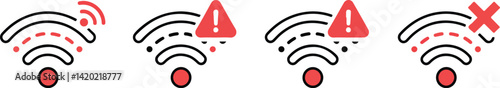 Wifi Signal Strength Icons Set Weak, Warning, Error, No Connection