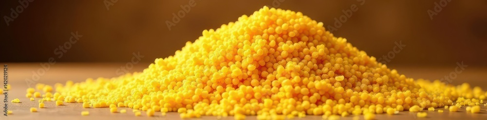 Fototapeta premium Golden semolina pile, coarse texture, organic , grain, texture