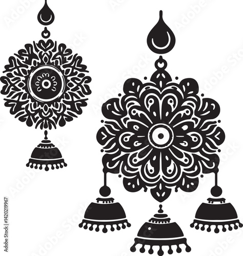 simple Jhumka mandala design silhouette vector style with white background