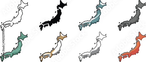 Multiple Color Options of Simple Japan Map Illustration