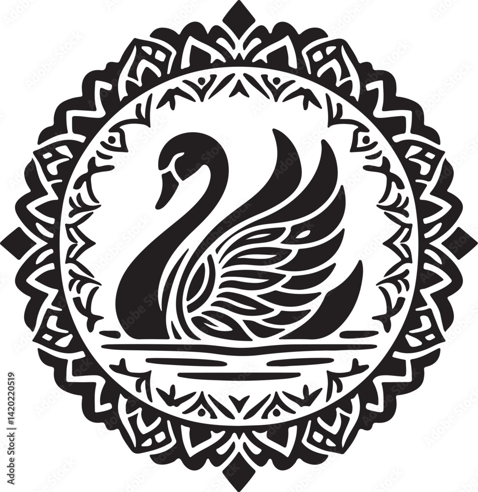 Fototapeta premium simple Swan mandala design silhouette vector style with white background