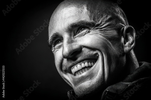 Joyful expression of resilience studio setting portrait photography dramatic lighting close-up positive vibes