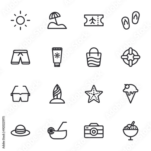 A set of icons for beach and summer activities