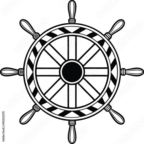 Nautical Ship Wheel Silhouette Vector Design.