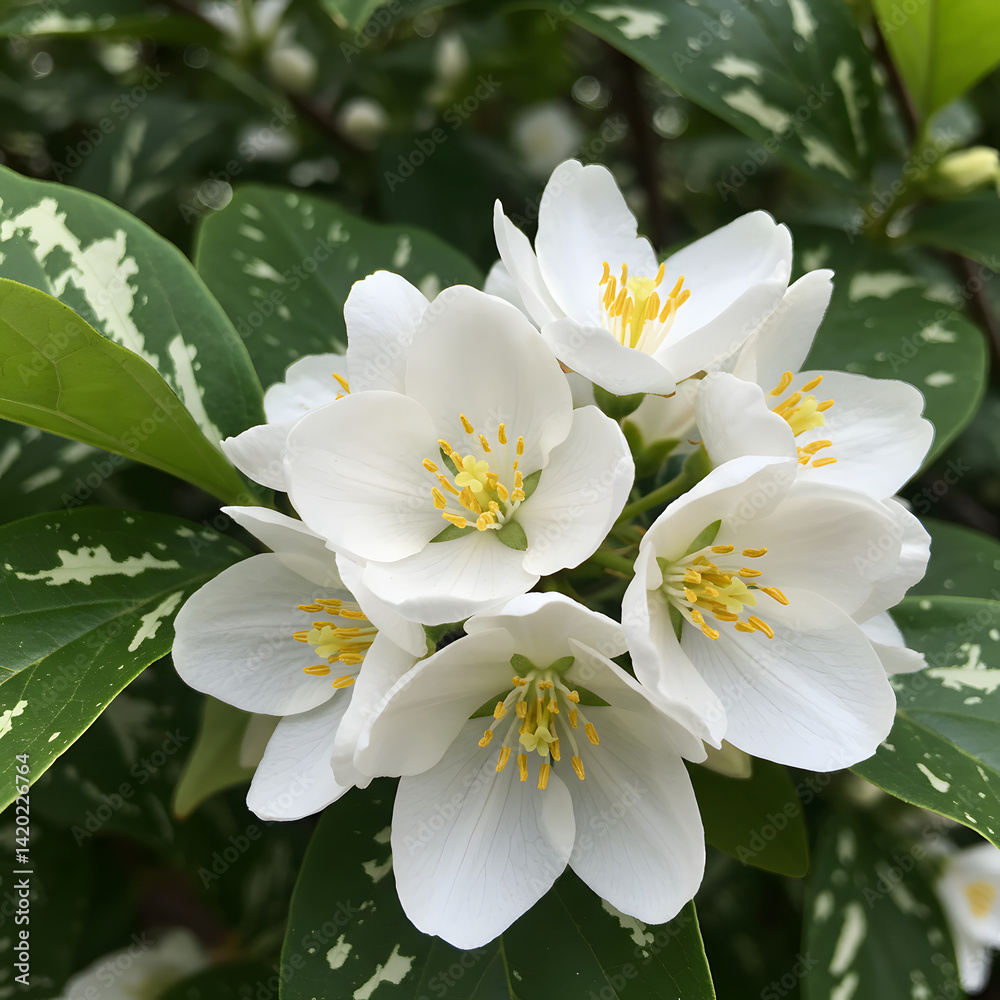 Fototapeta premium Cluster of white flowers with yellow centers