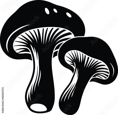 Black Silhouette of Mushroom with Flowers and Grass
