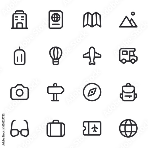 A set of icons for travel and transportation