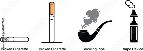 Smoking Devices Illustrations Cigarette Pipe and Vape