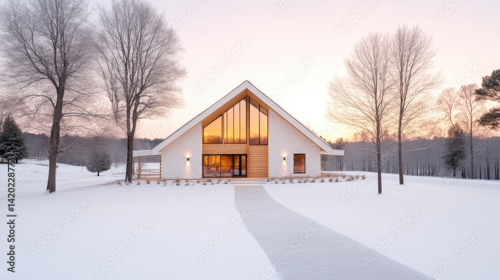 Modern, minimalist home in a snowy landscape Modern, minimalist home in a snowy landscape