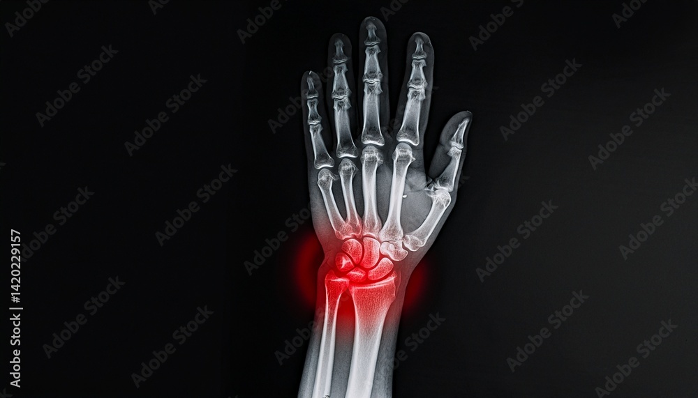 Naklejka premium X-ray with signs of redness in the wrist bones