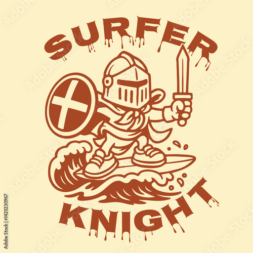 knight mascot holding sword and shield for retro t-shirt design