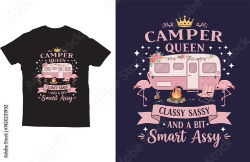 Camper queen typography Camping t shirt design vector