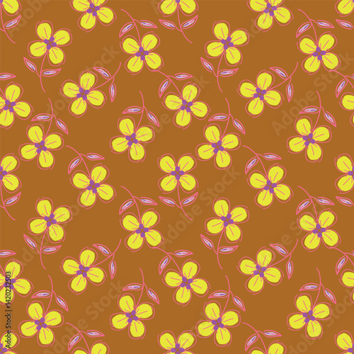 Vintage seamless floral pattern. Liberty style background of small mauve and lilac flowers. Small flowers scattered over a white background. Stock for printing on surfaces
