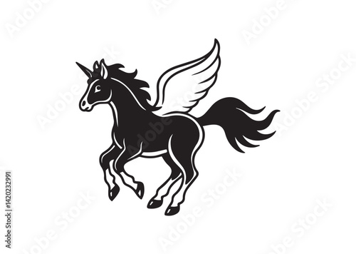 Flying horse unicorn silhouette vector