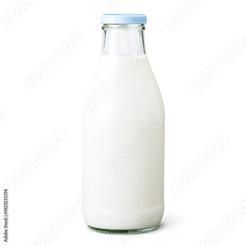glass bottle of milk isolated on transparent background