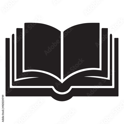 Opened Book With Clipart Silhouette And Beautiful Open Logo Style Object For Education or literature is Shown isolated