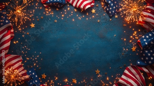 Obraz na płótnie Festive Fourth of July Background American Flags Sparkles and Stars w salonie