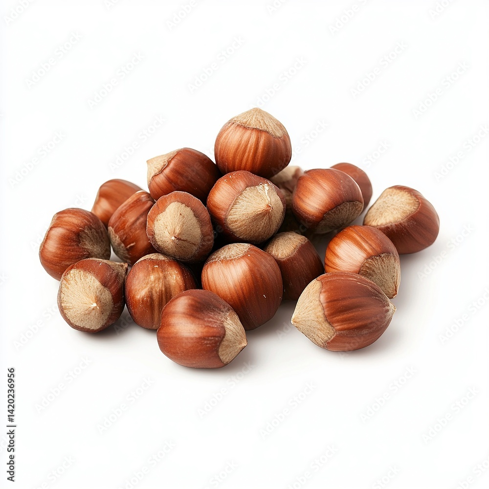 Close-up of Raw Hazelnuts on a White Background Close-up of Raw Hazelnuts on a White Background