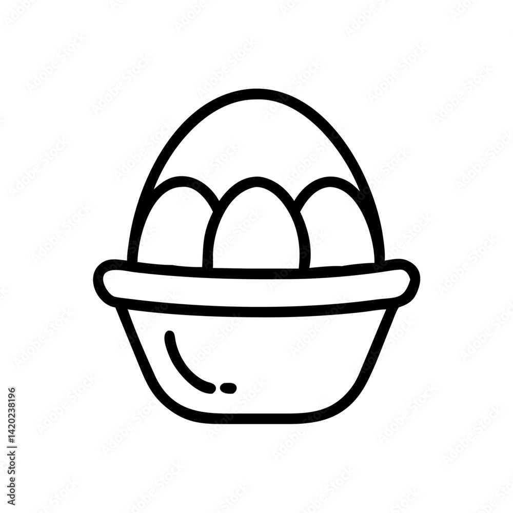 Simple line art drawing of three eggs in a basket. Outline icon illustration perfect for design, vector, ui, ux, web, app or graphic asset concept.. Transparent background Simple line art drawing of three eggs in a basket. Outline icon illustration perfect for design, vector, ui, ux, web, app or graphic asset concept.. Transparent background
