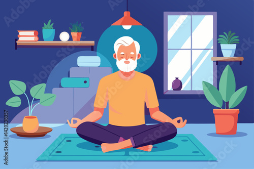Senior Man Meditating Peacefully Indoors Wellnes