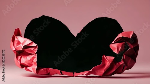 Crushed Scarlet Paper Heart Illustrating Love and Heartache