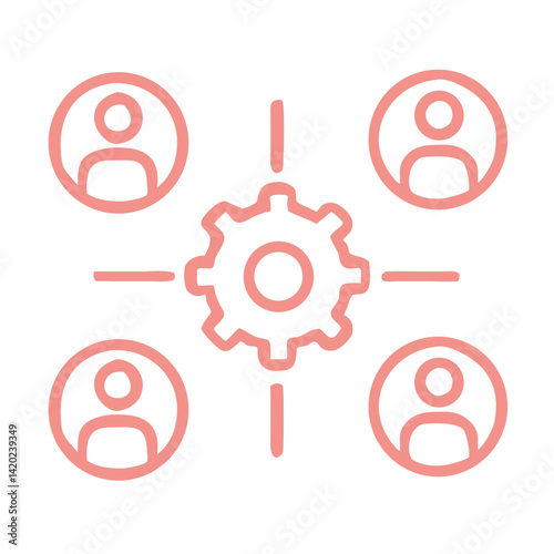 HR Process Icon – Group and Management Vector. Workflow with Gear Concept