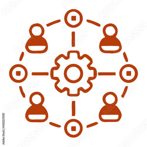 HR Process Icon – Group and Management Vector. Workflow with Gear Concept