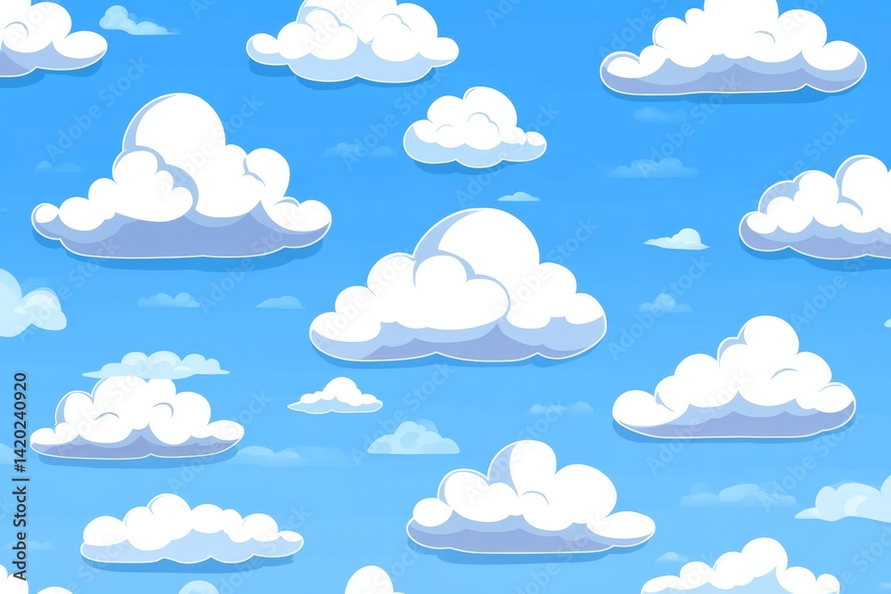 Cartoon clouds in a vibrant blue sky