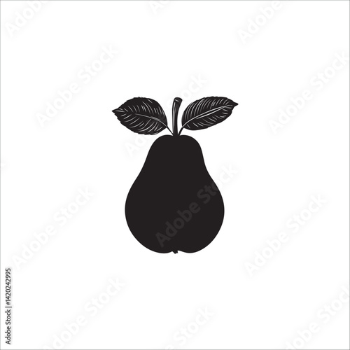 image of a pear fruit black and white on a white background, vector, black and white graphics
