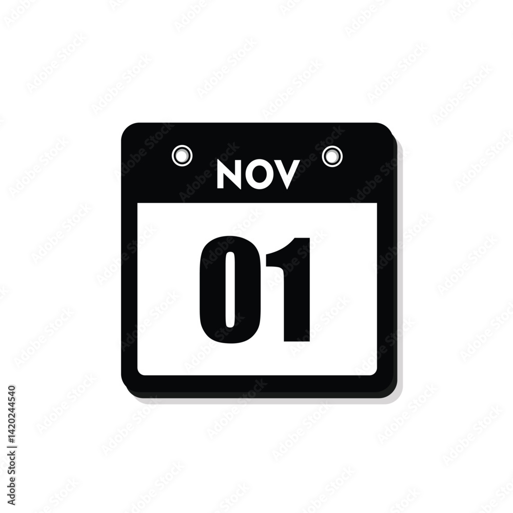 calender icon, 01 november icon with white background calender icon, 01 november icon with white background