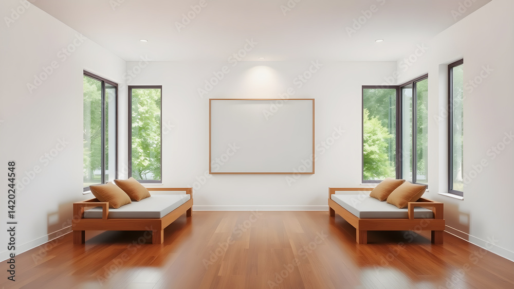 Modern Minimalist Gallery Room with Blank Artwork Mockup Modern Minimalist Gallery Room with Blank Artwork Mockup