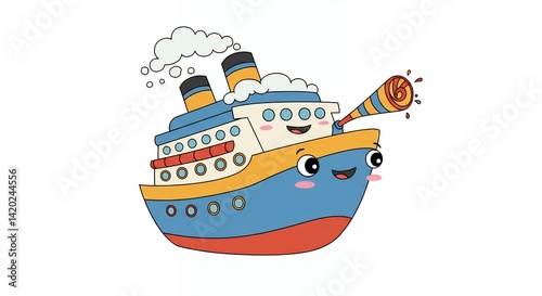 Happy cartoon cruise ship sailing festive journey illustration