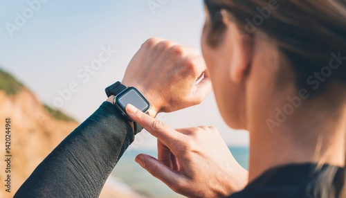 Person checking time and heart rate on sports watch