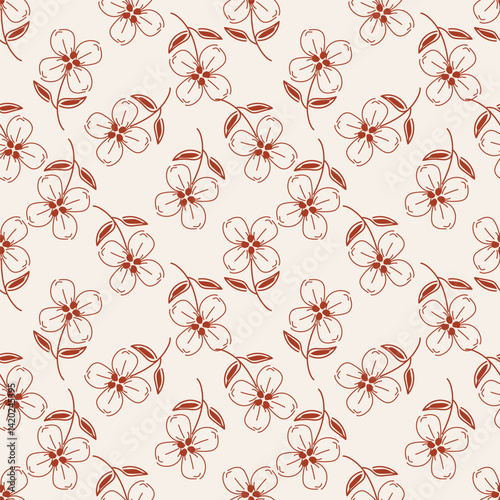 Vintage seamless floral pattern. Liberty style background of small mauve and lilac flowers. Small flowers scattered over a white background. Stock for printing on surfaces