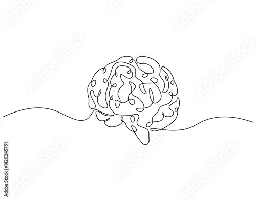 Continuous line drawing of human brain. Single line illustration of human brain organ. Human anatomy concept. Editable outline