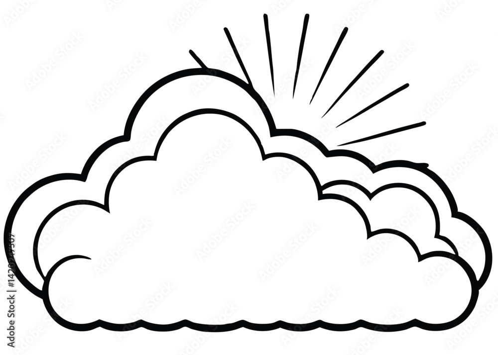 Partly cloudy line art silhouette vector Partly cloudy line art silhouette vector