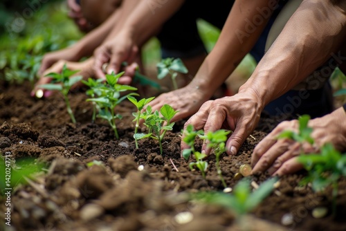 Hands Planting Saplings in Rich Soil