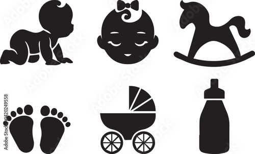Baby Essentials Vector Silhouette Icons Set